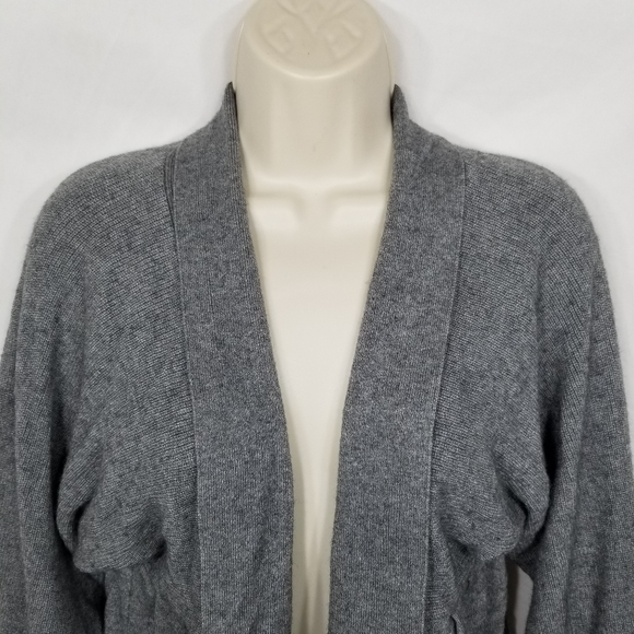 Womens Mainbocher Gray Open Cardigan Sweater Lambs Wool Cashmere Angora Blend M - Picture 2 of 6